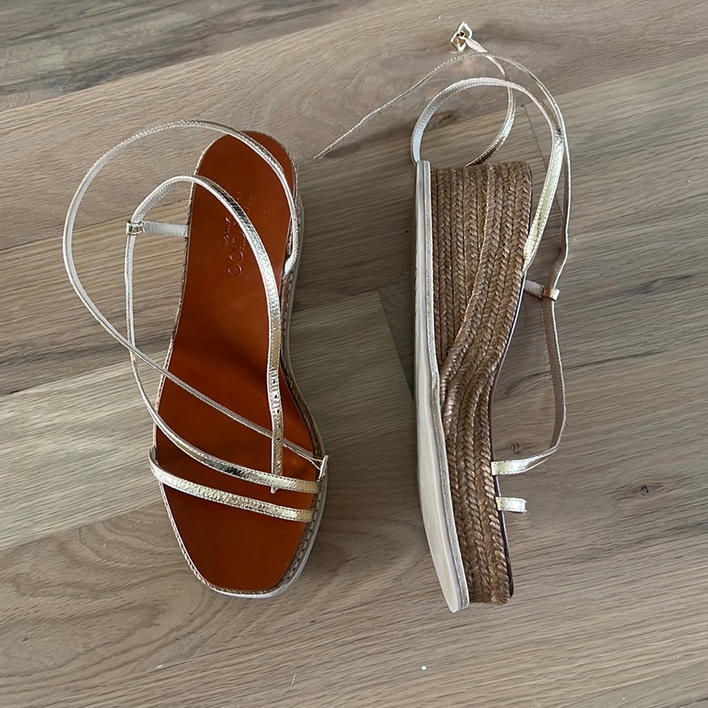 Jimmy Choo Drive Metallic Satin-Leather Espadrille Wedge Sandals